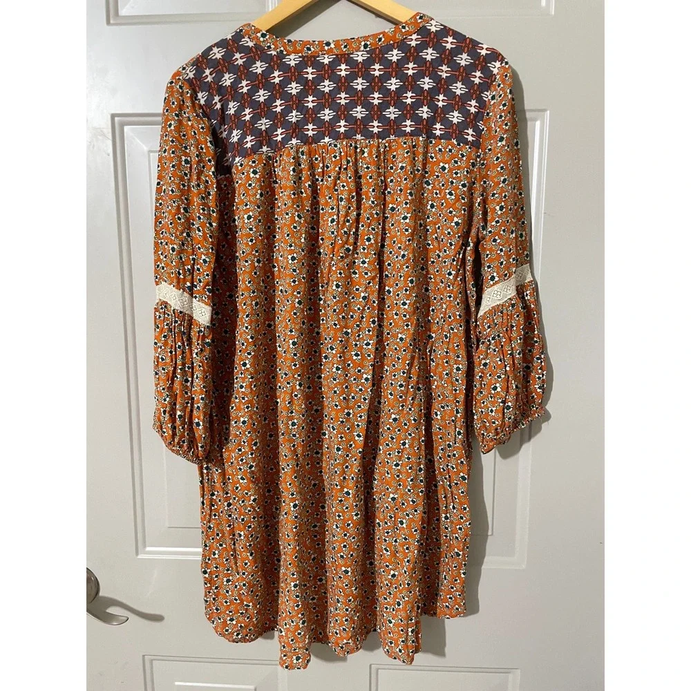 Umgee Tunic‎ Top Womens Large Orange Floral Excellent Boho Crochet Lace K2021